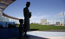 a statue of a nurse and child in silhouette at Boston Children's Hospital