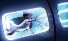 Baby floating in spaceship