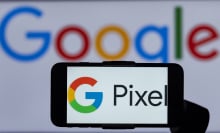Google Pixel logo displayed on a smartphone.