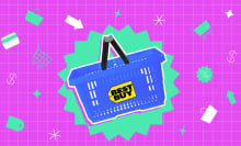 Best buy shopping basket on a colorful background