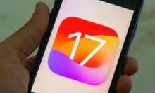 A photo illustration shows IOS 17 Operating System logo displayed on a smartphone