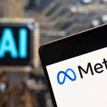 Meta logo in front of the word "AI"