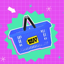 Best buy shopping basket on a colorful background