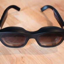 black glasses on a table