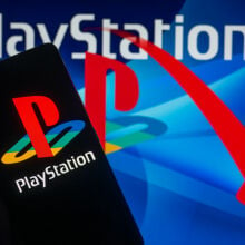PlayStation logo on phone screen