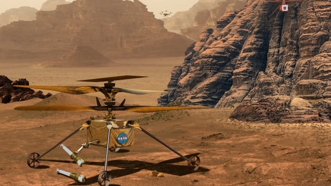 A conception of a future helicopter on Mars.