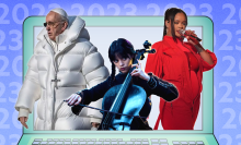 The Pope in a puffer jacket, Wednesday with her cello, and Rihanna mid-performance pop out of a laptop screen.