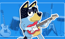 Bandit from "Bluey" plays guitar. 