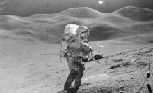 NASA astronaut David Scott filming on the moon in 1971.