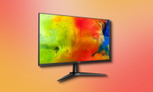 AOC gaming monitor with colorful gradient background
