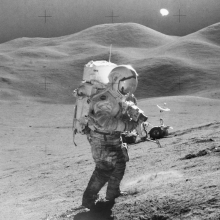 NASA astronaut David Scott filming on the moon in 1971.
