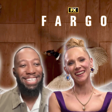 Fargo cast pictured in front of promotional series image