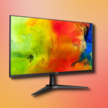 AOC gaming monitor with colorful gradient background