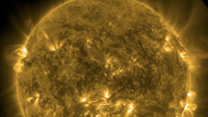 A recent image of the active sun captured by NASA's Solar Dynamics Observatory.