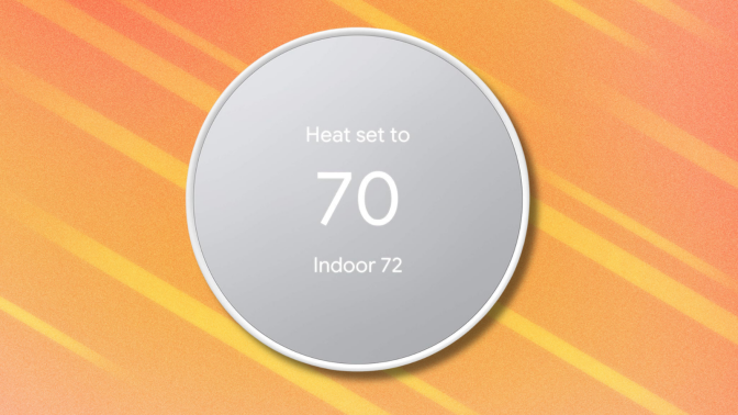 Google Nest on orange and white abstract background