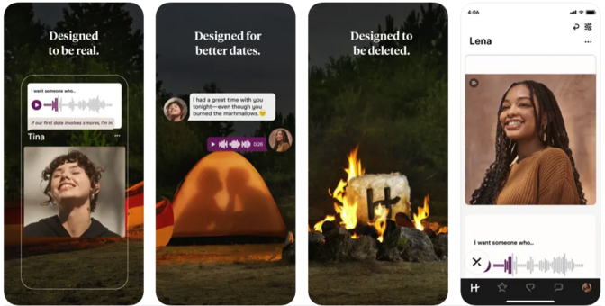 Four views of Hinge app features